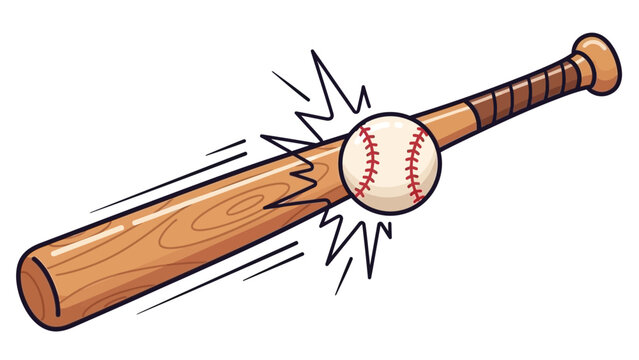 Illustration of a baseball bat hitting a baseball with motion lines, on a white background.