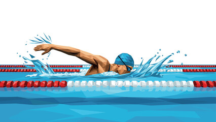 Geometric swimmer in action: dynamic low poly art capturing swimming techniques