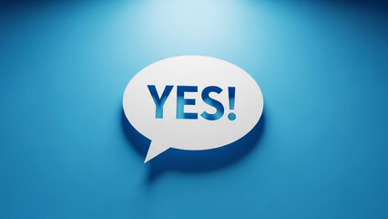 Stunning 3D speech bubble emphatically exclaiming YES against a vibrant blue background perfect for approval concepts