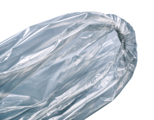 Close up of a shiny reflective plastic bag with metallic sheen and crumpled texture isolated on transparent background, png	