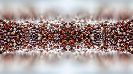 Abstract macro view of seeds forming a symmetrical pattern with warm lighting and soft bokeh background
