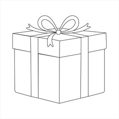 Hand drawn outline sketch of a gift box with ribbon bow