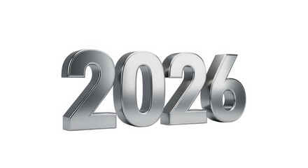Metallic 2026 text isolated on transparent background