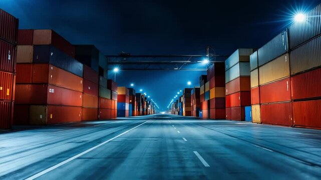 Serene Evening Shipping Region With Luminous Stacks And Shiny Surfaces