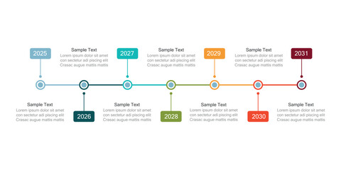 Obraz premium Seven-year timeline. Infographic for presentations or websites. Modern 7-step diagram.