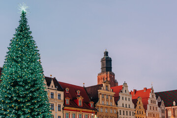 Christmas tree on old town market of Wroclaw. Poland, Europe