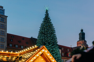Christmas tree on old town market of Wroclaw. Poland, Europe