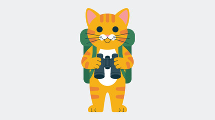 Adventurous cat with backpack and binoculars ready for exploration