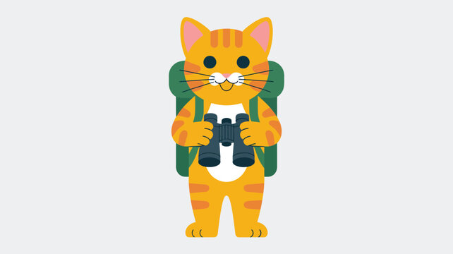 Adventurous cat with backpack and binoculars ready for exploration