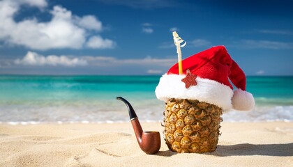 santa claus hat on the beach
