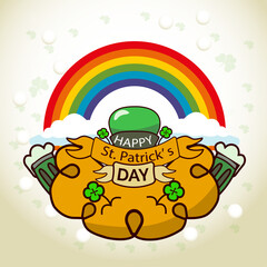 St patrick's day hat with gold coins and rainbow