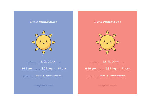 Clean and Cute Baby Birth Announcement Card With Two Options