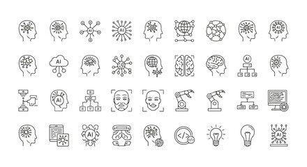 Illustration of various brain activities and mental processes with icons representing thinking, creativity, and problemsolving