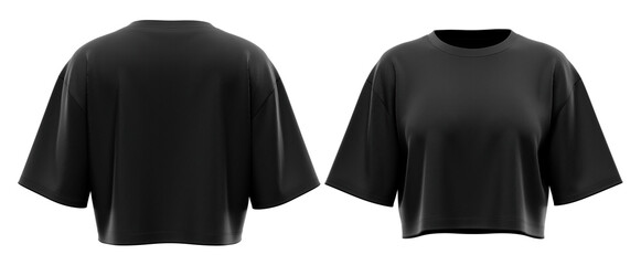 Crop T-Shirt Short Sleeve Boxy Fit Top for Women, Minimal Casual Wear, High-Quality Product Mockup Ready, Black 