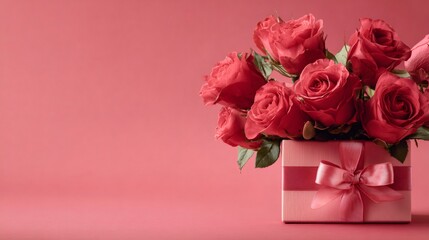 Fototapeta premium Red roses bouquet in gift box for celebration