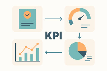 KPI performance dashboard infographic with charts gauge and analytics icons