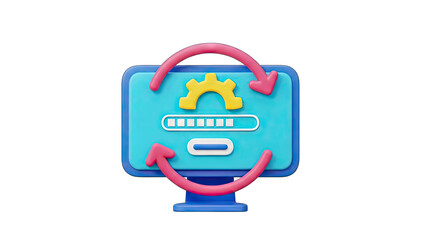 Computer Screen Updating Software with Arrows and Gear Icon
