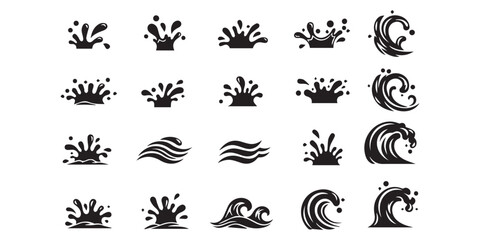 Splash water vector black set icon. Fresh droplet isolated black set icon. Vector illustration splash water on white background. Collection of Black and White Water Splash and Wave, pro

