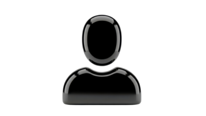 Glossy Black 3D User Profile Icon, Account Management, isolated on white background