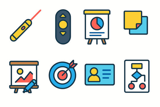 Presentation and Office Work Outline Icons Set