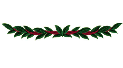 Green leaf border with red accent, natural foliage divider, botanical decoration for invitations, greeting cards, or festive designs, elegant and fresh style