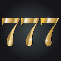 777 vector golden numbers. Lucky number, casino. Text on a black background.