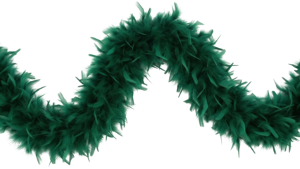 Isolated green feather boa for holiday decoration, luxurious, elegant, festive party accessory