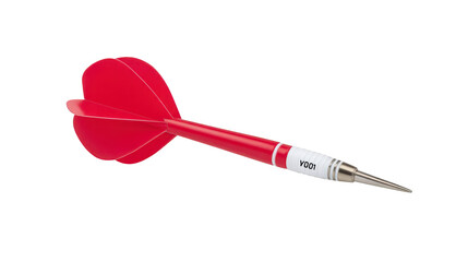 Red dart with metal tip and plastic flight, isolated on transparency background, used for dartboard games, sports, and recreation, symbolizing precision and focus