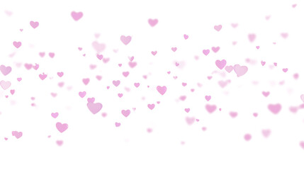 Wide abstract flow of glowing pink hearts and soft light particles on black background. Romantic horizontal illustration for Valentine&rsquo;s Day banners, love concepts, headers and modern digital designs.