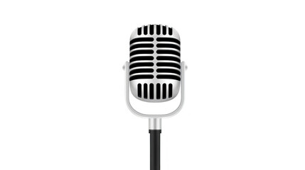 Fototapeta premium Vintage microphone retro style silver metal black grille isolated on transparency background classic audio equipment for music podcast radio or performance nostalgic and professional