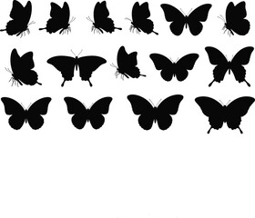 Butterfly silhouettes set with flying butterfly shapes for nature and decorative design
