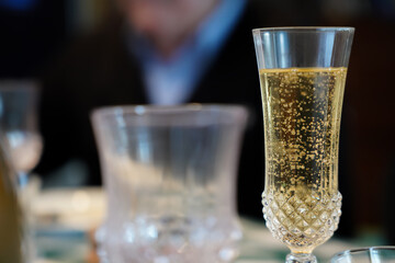 Single champagne glass Christmas celebration