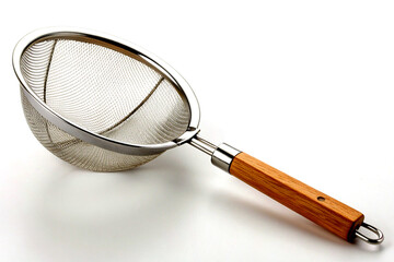 Metal strainer with wooden handle
