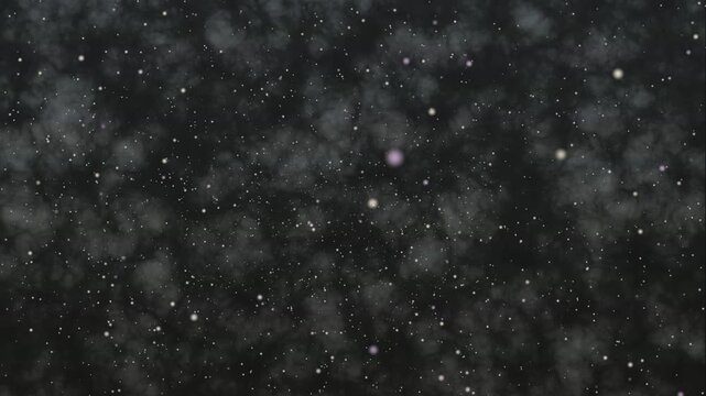 abstract black night dark particles falling plasma animation stars background, snow flakes slowly falling densely against black background. slow falling snow on the black backgrounds, Winter sn