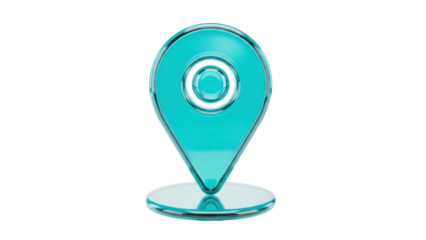 Glassy Aqua 3D Location Pin Icon, GPS Navigation, isolated on white background