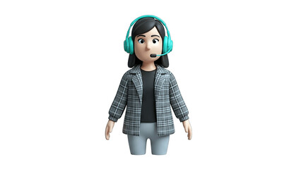 Customer Service Representative with Headset on White Background