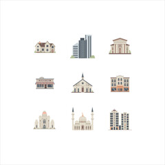 Fototapeta premium City Buildings and Architecture Icons Set Isolated on White Background