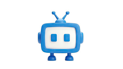 Cute Blue Robot TV Character on White Background