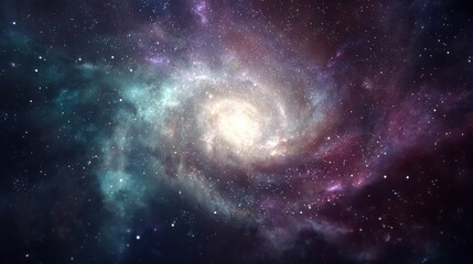 Fototapeta premium Cosmic Canvas: A mesmerizing display of a spiral galaxy, showcasing vibrant hues of cosmic dust and radiant stars, creating a spectacle of interstellar wonder.