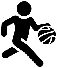  Silhouette illustration of a lone basketball player dribbling the ball in dynamic motion. Perfect for sports, fitness, training, or team collaboration themes in stock libraries.