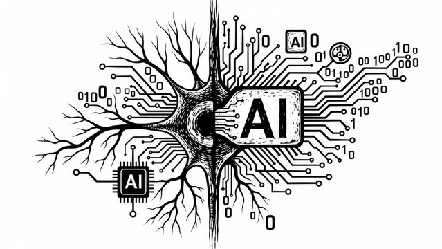 Neural networks meets artificial intelligence technology connection and the future of digital - Powered by Adobe