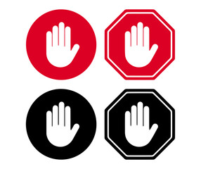 Obraz premium “stop hand icons set, minimal vector warning symbol design”