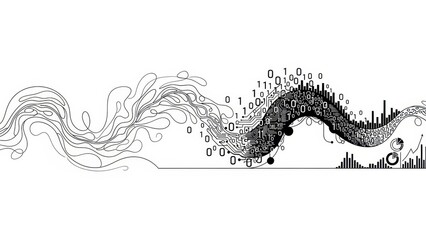 Abstract evolution of technology wave, from organic flow to digital visualization
