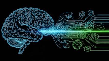 Visualization of human mind connecting with geometric shapes representing diverse ideas