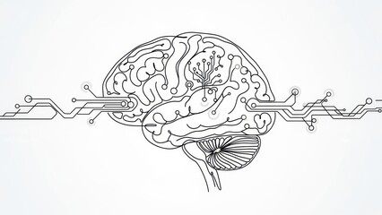 Human brain connected to an electronic circuit symbolizing artificial intelligence and digital