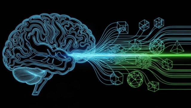 Visualization of human mind connecting with geometric shapes representing diverse ideas - Powered by Adobe