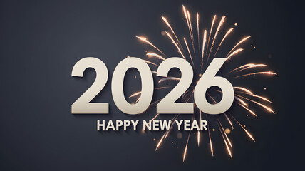 New Year 2026 Festive Greeting Card with Fireworks, Bold Typography on Dark Background