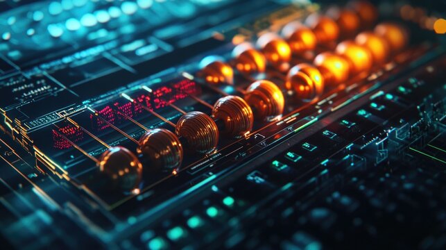 Digital Evolution. From Abacus to AI, progression from ancient tools like abacus to modern AI-infused devices