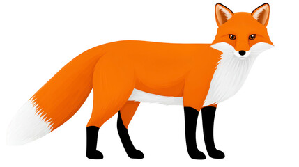 Obraz premium Red fox illustration standing with bushy tail orange fur white chest black legs and alert expression isolated on transparent background suitable for wildlife and nature themes