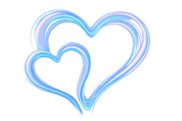 Double Abstract Holographic Heart Outline with Blue and Purple Swirls